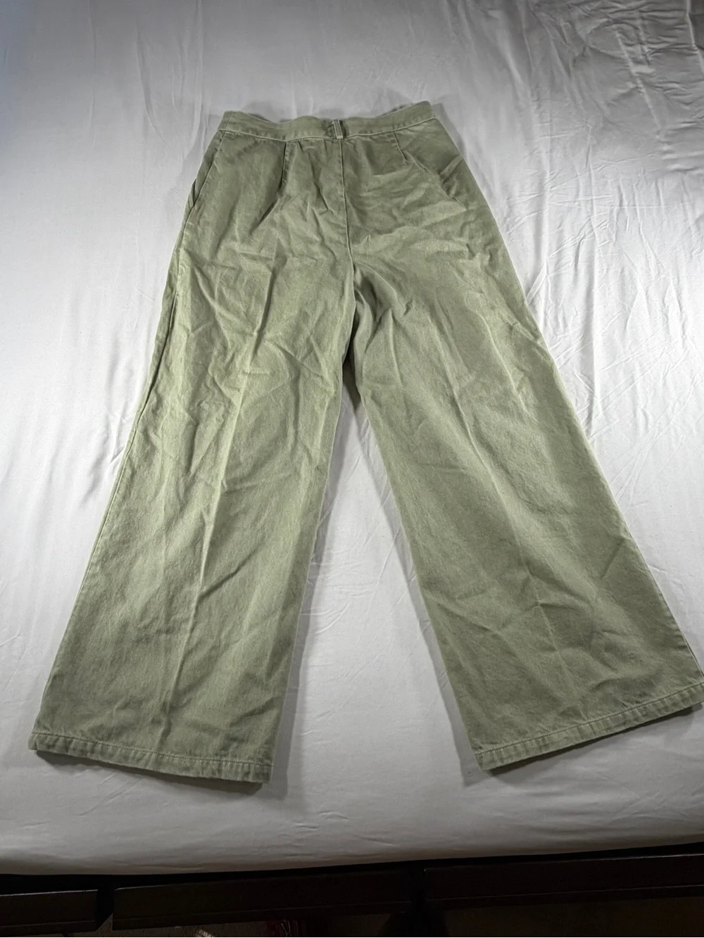 Bar III Women's Sofia Richie Pleated Wide Leg  Pants Sage Green Pockets Size 12